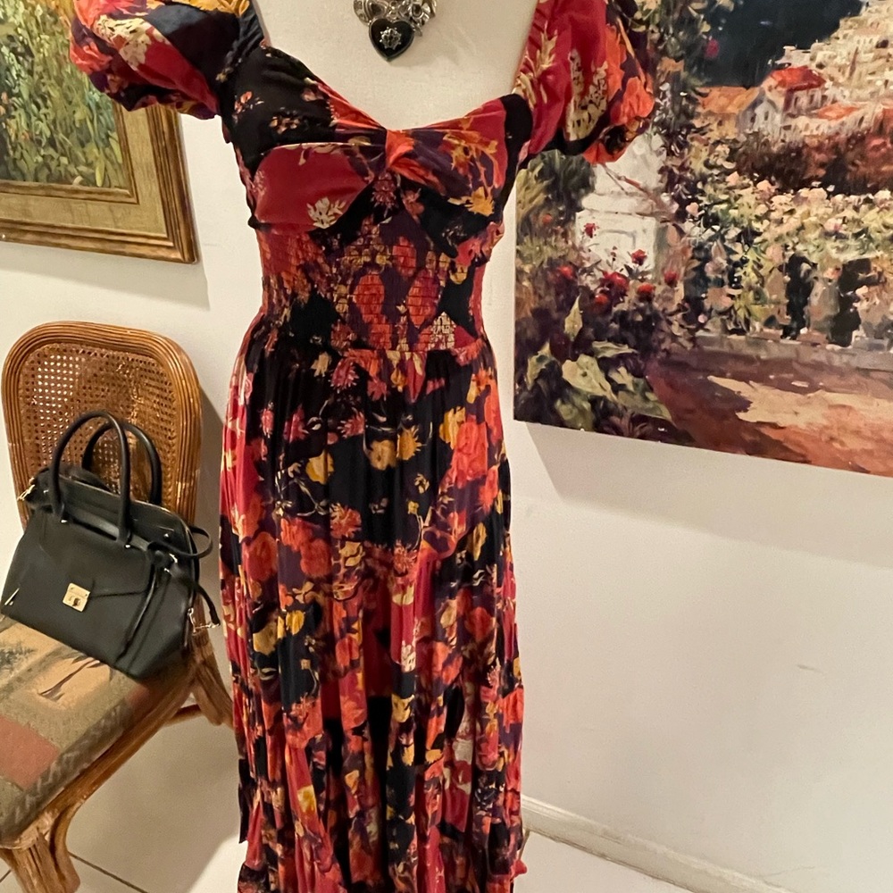 Free People Black and Rust  Floral Maxi Dress